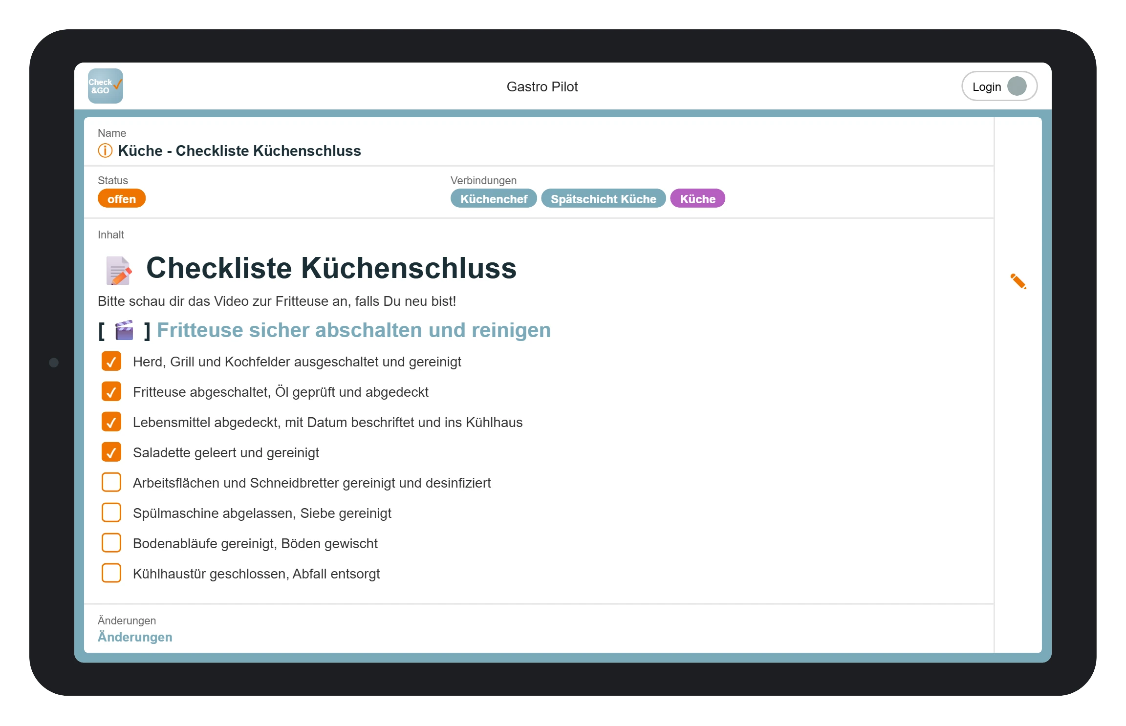 Check&GO kitchen closing checklist (sample view)